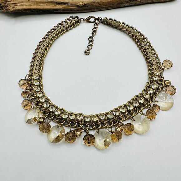 Ann Taylor Loft Charmed Crystal Gold Rhinestone Necklace - Picture 1 of 7